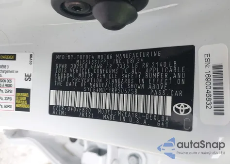2024 Toyota Corolla Le z USA, uszkodzony, nr VIN 5YFB4MDE1RP205758
